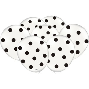 Balão Decorado Poa Branco Preto Com 25 Unidades