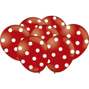 Balão Decorado Poa Vermelho Branco Com 25 Unidades