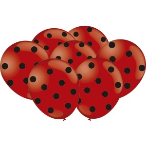 Balão Decorado Poa Vermelho Preto Com 25 Unidades