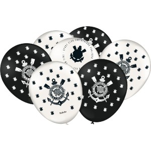Balão Branco E Preto Corinthians Com 25 Unidades