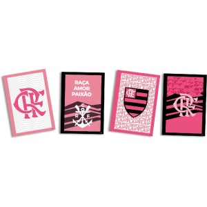 Quadros Decorativos Flamengo Rosa Com 4 Unidades