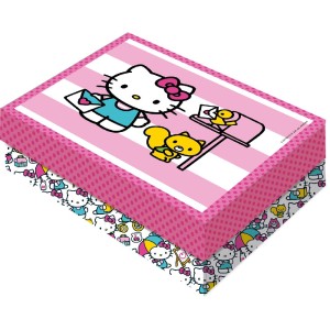 Caixa Presente Retangular G Hello Kitty Rosa Com 3 Unidades