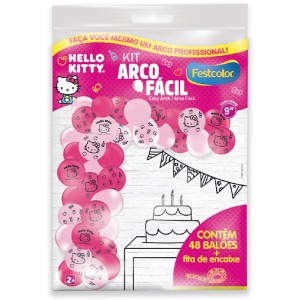 Kit Arco Fácil De Balões Hello Kitty Rosa 3 Unidades