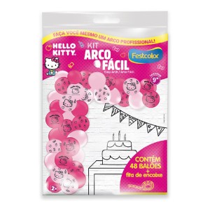 Kit Arco Fácil De Balões Hello Kitty Rosa 3 Unidades-111580