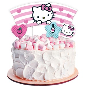 Topper Para Bolo Hello Kitty Rosa Com 4 Unidades