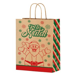 Sacola De Presente Kraft G Papai Noel Com 25 Unidades