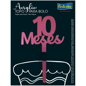 Topo Acrylic 10 Meses Rosa Fosco 5 Unidades