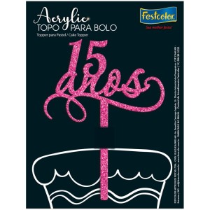 Topo Acrylic 15 Anos Glitter Rosa 5 Unidades-109078-27056