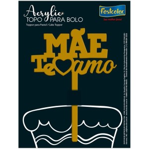 Topo Acrylic Mae Te Amo Dourado Fosco 5 Unidades