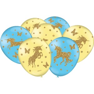 Balão Amarelo E Azul Unicornio Com 25 Unidades