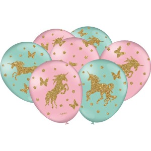 Balão Verde E Rosa Unicornio Com 25 Unidades