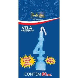 Vela Aniversario Numero Azul Nº4 Com 10 Unidades