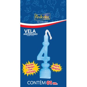 Vela Aniversario Numero Azul Nº4 Com 10 Unidades-104967-30690