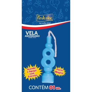 Vela Aniversario Numero Azul Nº8 Com 10 Unidades