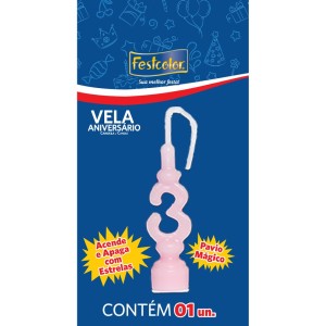 Vela Aniversario Numero Rosa Nº3 Com 10 Unidades