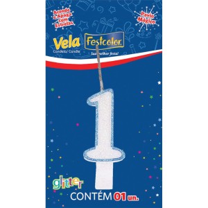 Vela Glitter Azul Nº1 Com 10 Unidades