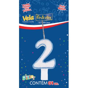 Vela Glitter Azul Nº2 Com 10 Unidades-105292-81971