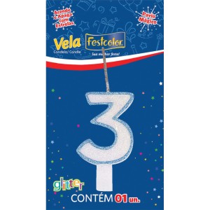 Vela Glitter Azul Nº3 Com 10 Unidades