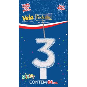 Vela Glitter Azul Nº3 Com 10 Unidades-105293-99374