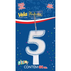 Vela Glitter Azul Nº5 Com 10 Unidades