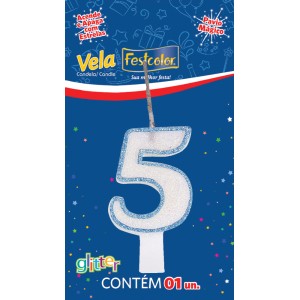 Vela Glitter Azul Nº5 Com 10 Unidades-105295-96792