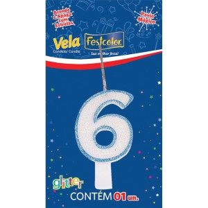 Vela Glitter Azul Nº6 10 Unidades-105296-77872