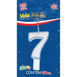 Vela Glitter Azul Nº7 Com 10 Unidades