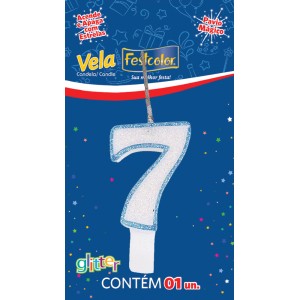 Vela Glitter Azul Nº7 Com 10 Unidades-105297-69358