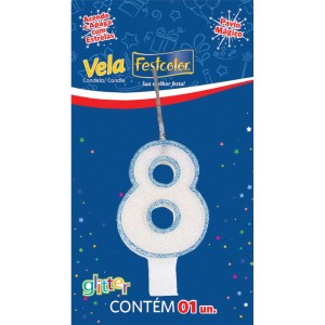 Vela Glitter Azul Nº8 Com 10 Unidades