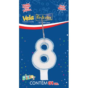 Vela Glitter Azul Nº8 Com 10 Unidades-105298-83258