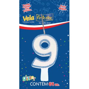 Vela Glitter Azul Nº9 Com 10 Unidades-105299-19187