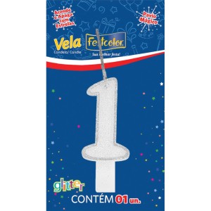 Vela Glitter Branca Nº1 Com 10 Unidades