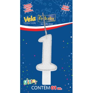 Vela Glitter Branca Nº1 Com 10 Unidades-105311-24225