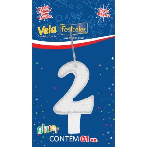 Vela Glitter Branca Nº2 Com 10 Unidades