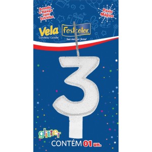 Vela Glitter Branca Nº3 10 Unidades-105313-80236