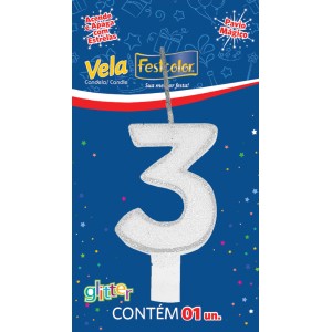 Vela Glitter Branca Nº3 Com 10 Unidades-105313-46450