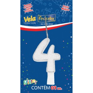 Vela Glitter Branca Nº4 10 Unidades-105314-51653