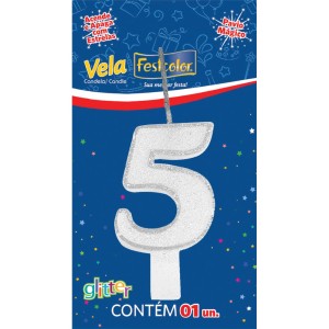 Vela Glitter Branca Nº5 10 Unidades-105315-15376