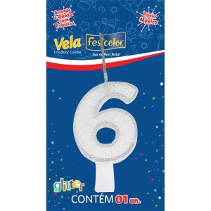 Vela Glitter Branca Nº6 10 Unidades-105316-58334