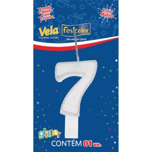 Vela Glitter Branca Nº7 10 Unidades-105317-44908