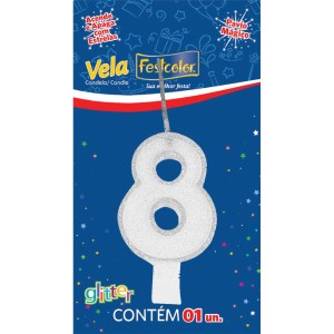 Vela Glitter Branca Nº8 Com 10 Unidades