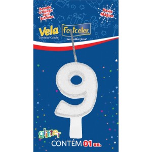 Vela Glitter Branca Nº9 Com 10 Unidades