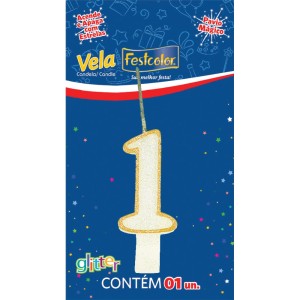 Vela Glitter Ouro Nº1 Com 10 Unidades