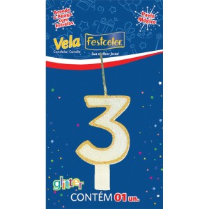 Vela Glitter Ouro Nº3 10 Unidades-106102-72339