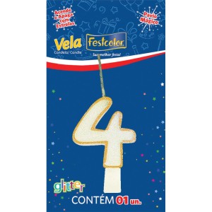 Vela Glitter Ouro Nº4 Com 10 Unidades