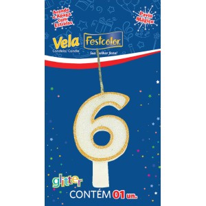 Vela Glitter Ouro Nº6 Com 10 Unidades-106105-43371