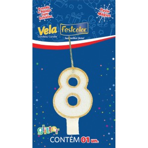 Vela Glitter Ouro Nº8 10 Unidades-106107-98303