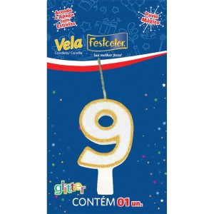 Vela Glitter Ouro Nº9 10 Unidades-106108-40937