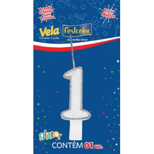 Vela Glitter Prata Nº1 Com 10 Unidades-106089-43843