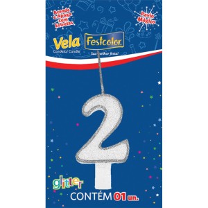 Vela Glitter Prata Nº2 Com 10 Unidades